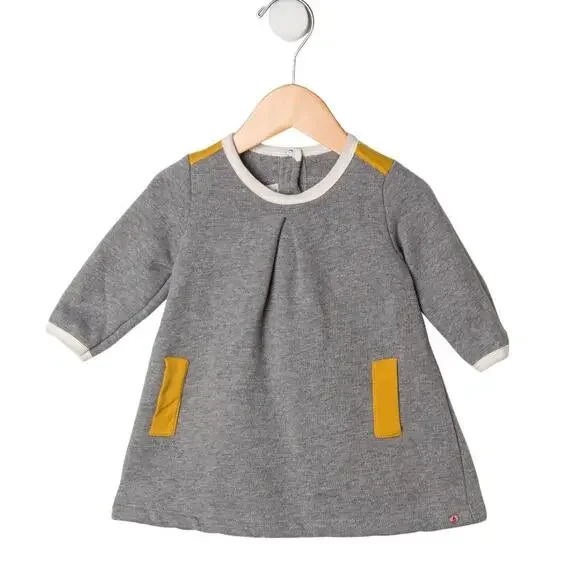 Petite Bateau ~ Sweet & Cosy ~ Sz 6 Months ~ Gray / Yellow Sweatshirt Dress - Picture 1 of 5